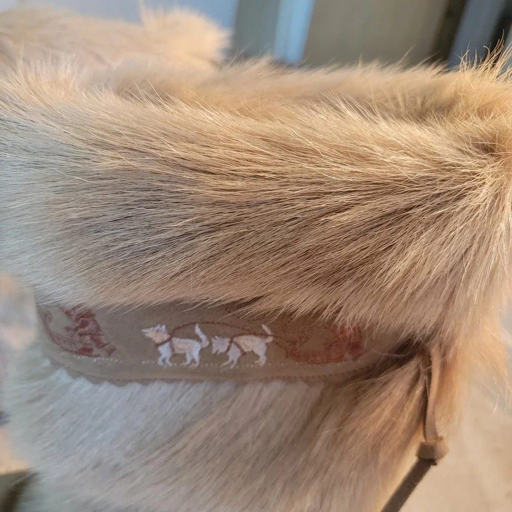 Winna‎ Italian Fur Après Ski Boots Dog Sled Embroidery Tan Leather Womens 41
